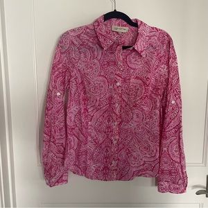 Jones New York Sport Women’s Pink Paisley Long Sleeve Button Down Shirt, Size M